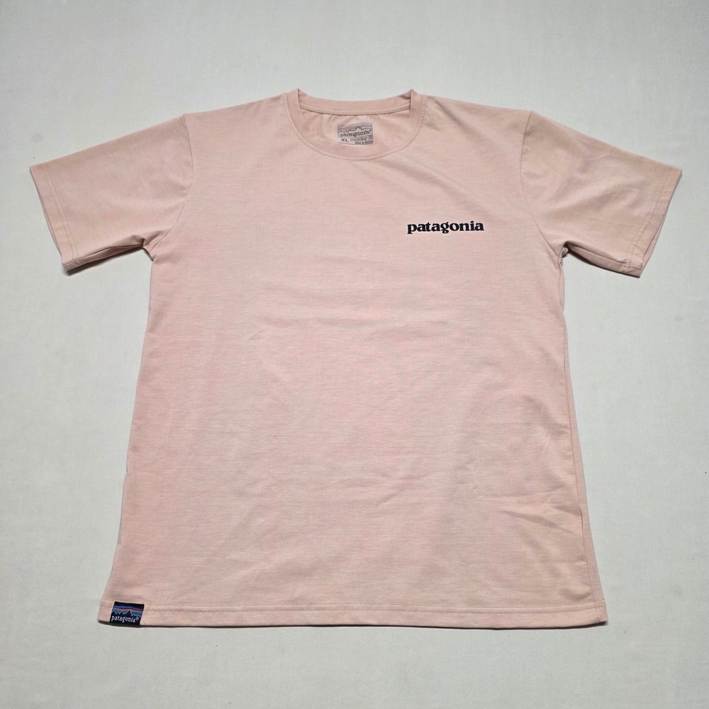 Patagonia Women XL Short Sleeve Graphics T-Shirt Tan Pullover Reg Fit